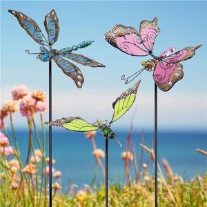 34 Inch Butterfly Garden Stakes Decor, Glow in Dark Metal Yard Art, Set of 3